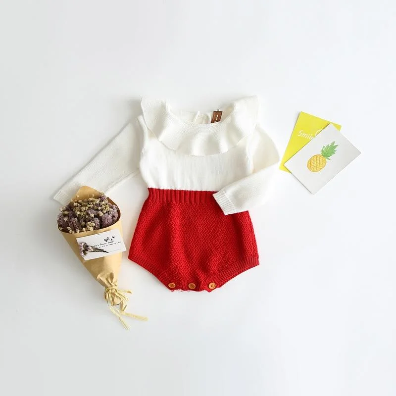 Newborn Baby Girls Boys Knitted Romper Baby Clothes Cotton Pompom Woolen Baby Rompers Ruffle Infant Baby Boys Jumpsuit Overalls