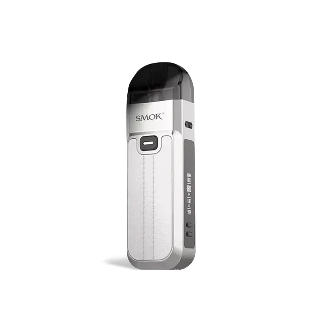 White SMOK Nord 5 80W pod system vape with textured panel and OLED screen.