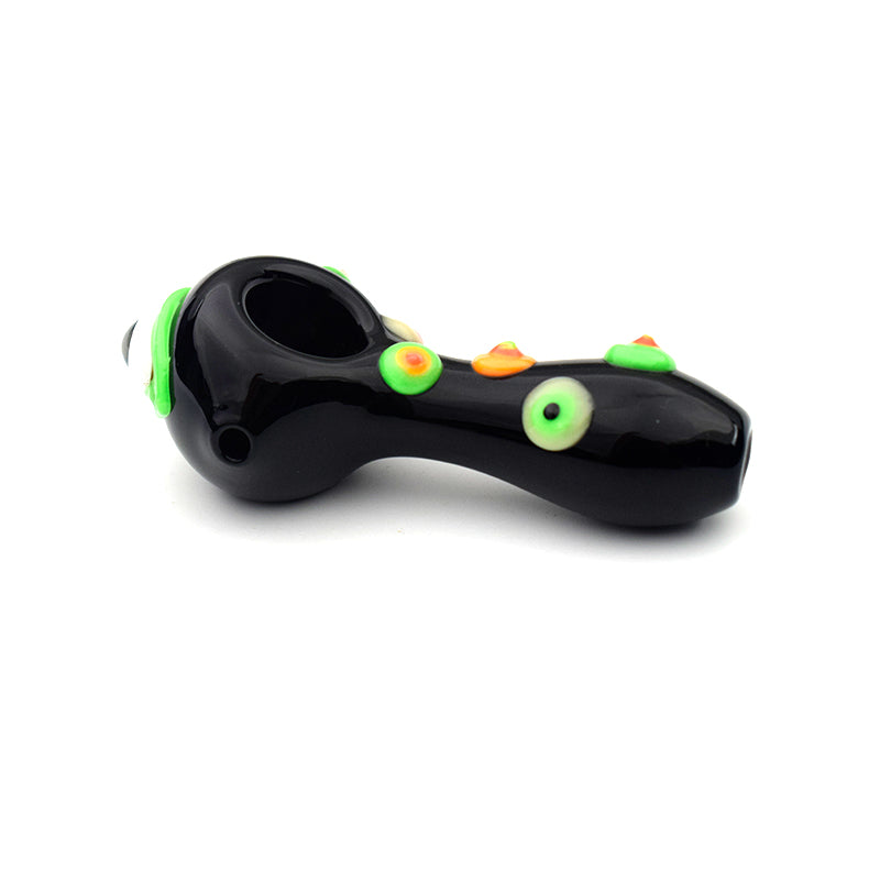 4" Classic black glowing glass hand pipe with eyes ball