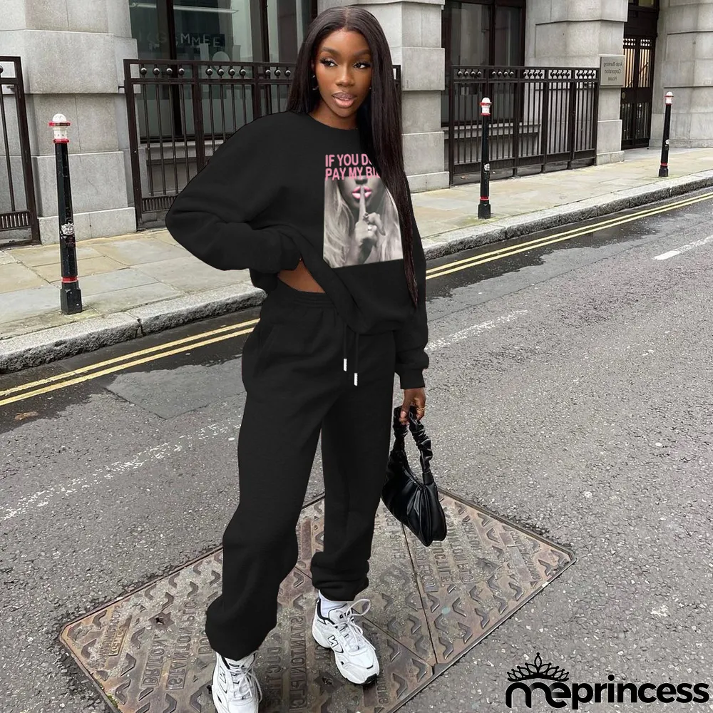 Plus Size Plush Print Sweatshirt And Pant Sport 2 Piece Set