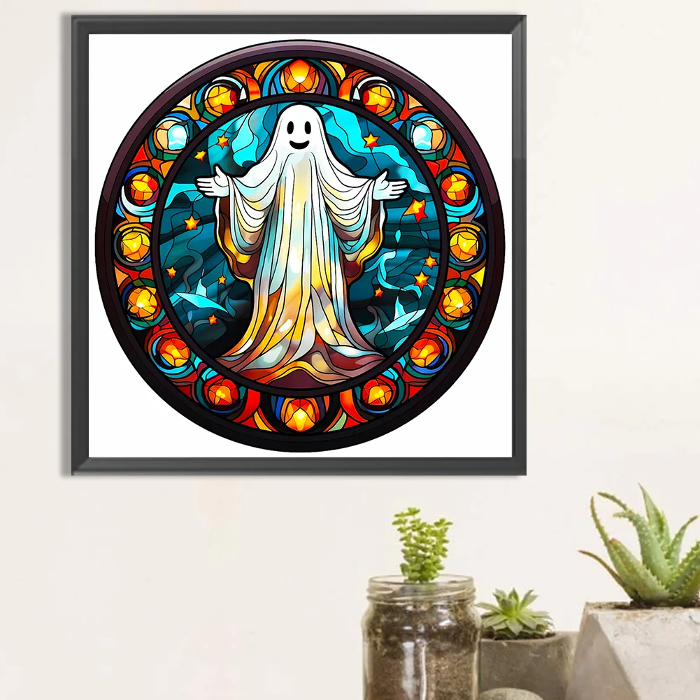 Diamond Painting - Full Round Drill - Stained Glass Halloween Ghost(Canvas|50*50cm)