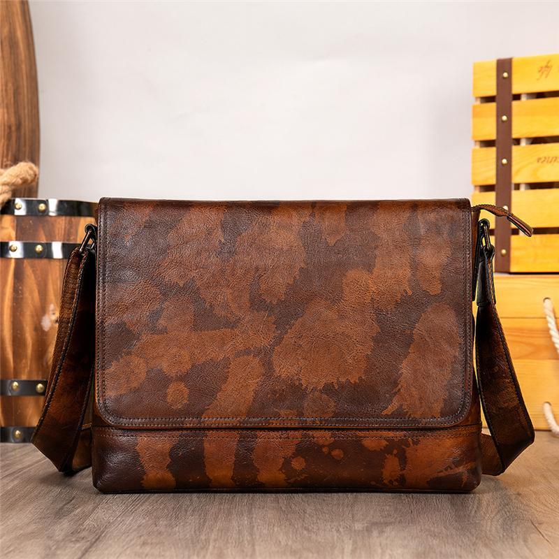 Mens Personality Style Chunky Soft Leather Vintage Messenger Bag Crossbody Bag Sling Shoulder Bag