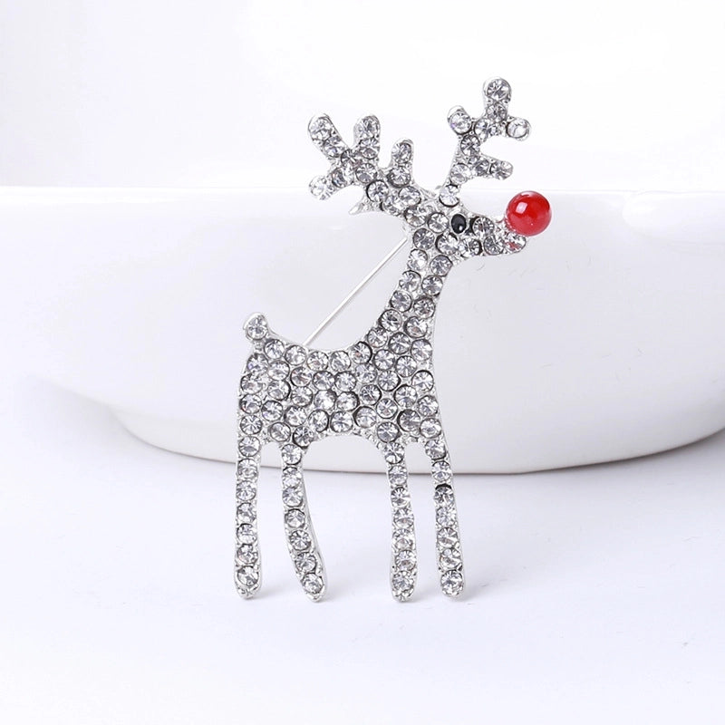 Cute Classic Style Pin Santa Claus Snowflake Elk Alloy Enamel Inlay Rhinestones Unisex Brooches