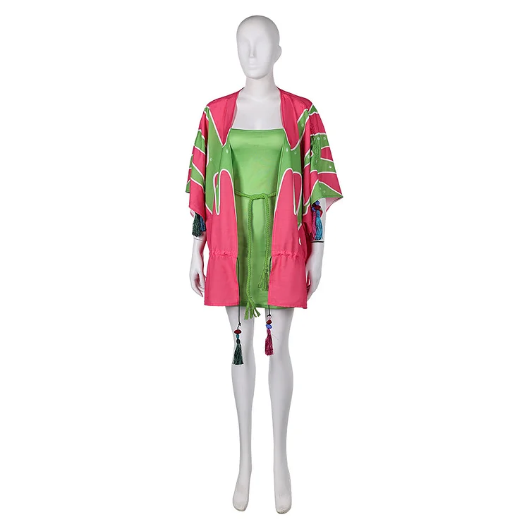 ABBA Agnetha Faltskong Retro 70s Green Dress Coat Outfits Cosplay Costume Halloween Carnival Suit
