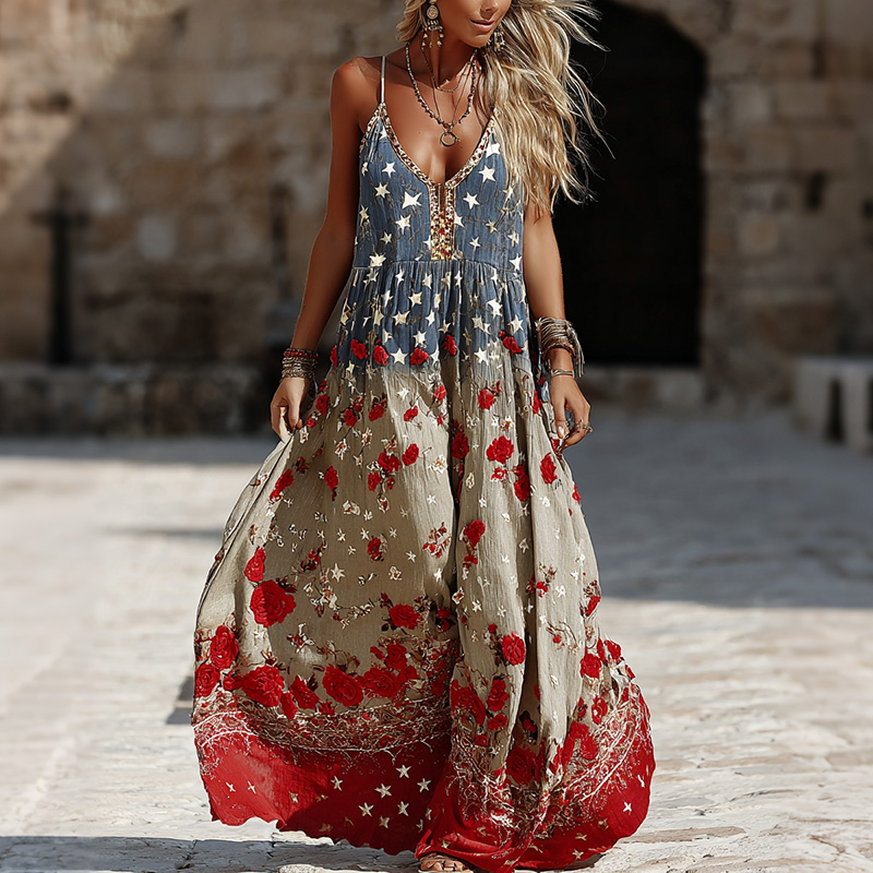  Women's Floral Contrast Embroidered Print Dress Westsshops