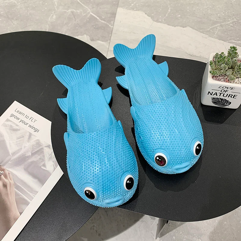 Fish Slippers Female Summer 2021 Beach Puffer Slippers Creative Funny Indoor Non-slip Outdoor Parent-child Shoes Slippers