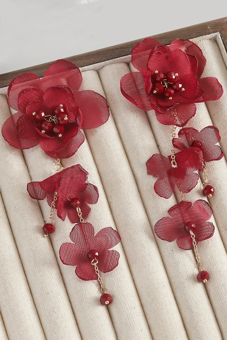 Flower Beads Decor Leopard Pattern Dangle Earrings