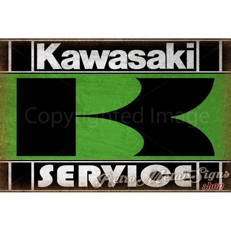 Moto de service Kawasaki - Enseigne Vintage Métallique/enseignes en bois - 20*30cm/30*40cm