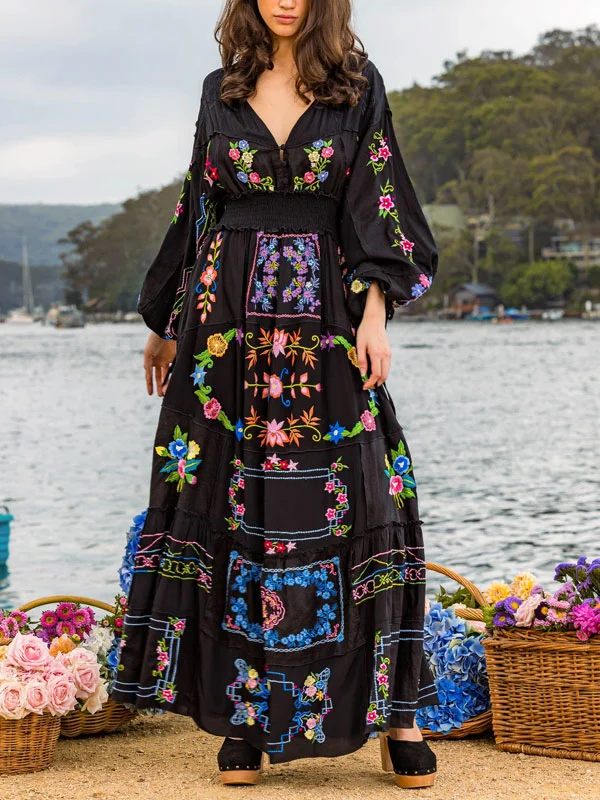 Patchwork Floral Embroidery Women's Dress