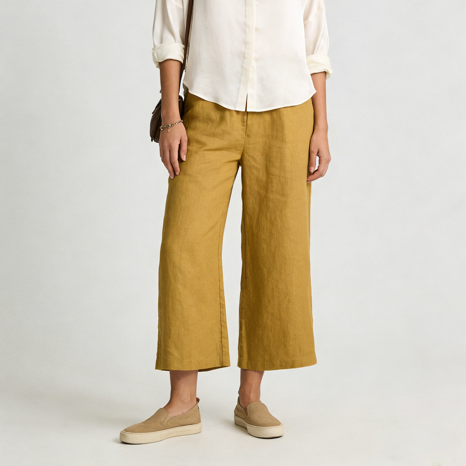 Linen Pants Women 100% Linen Elastic Waist Cropped Trousers Lightweight Breathable REAL SILK LIFE