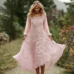 Women's Bohemian Cherry Blossom Pattern Casual Round Neck Long Sleeve Dress - Image 2