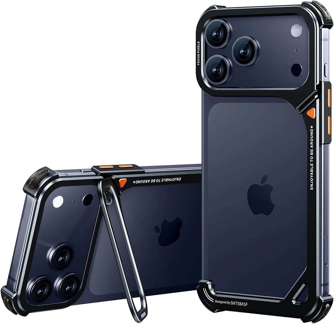 Compatible with iPhone 17 Pro Max metal protective case, aluminum frame, slim backless design, MagSafe compatible, shockproof protection, minimalist frameless phone case, natural titanium