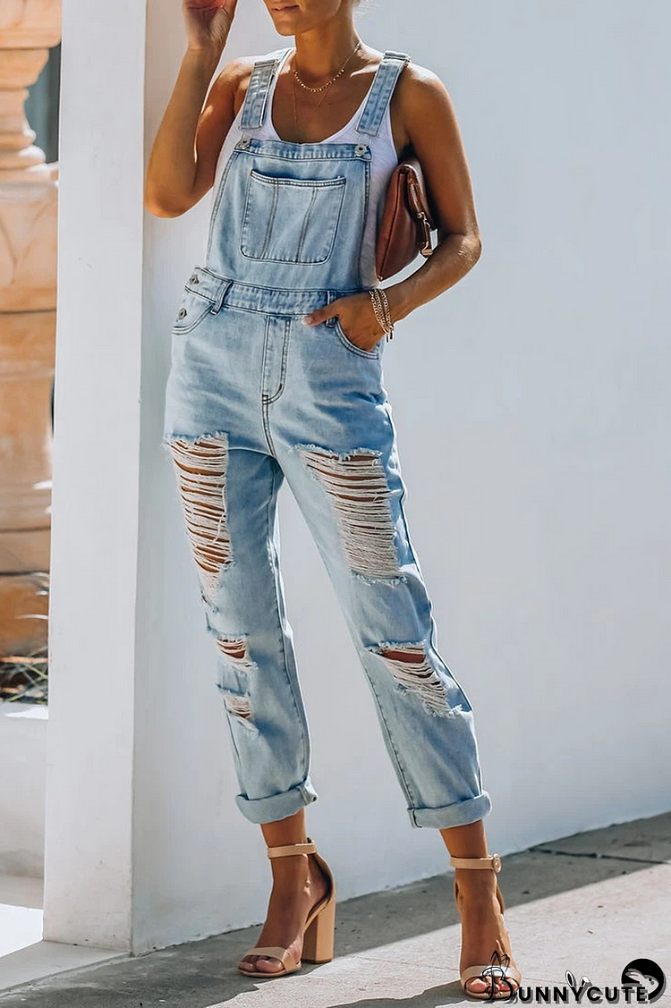 Denim Hole Distressed Overall
