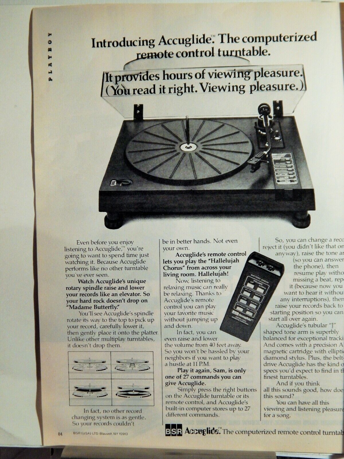 BSR ACCUGLIDE STEREO TURNTABLE / DINERS CLUB CARD ORIGINAL VTG 1979 Photo Poster painting AD,