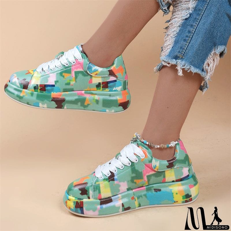 MidiSono - Lady Trendy Outdoor Casual Graffiti Lace-up Sneakers