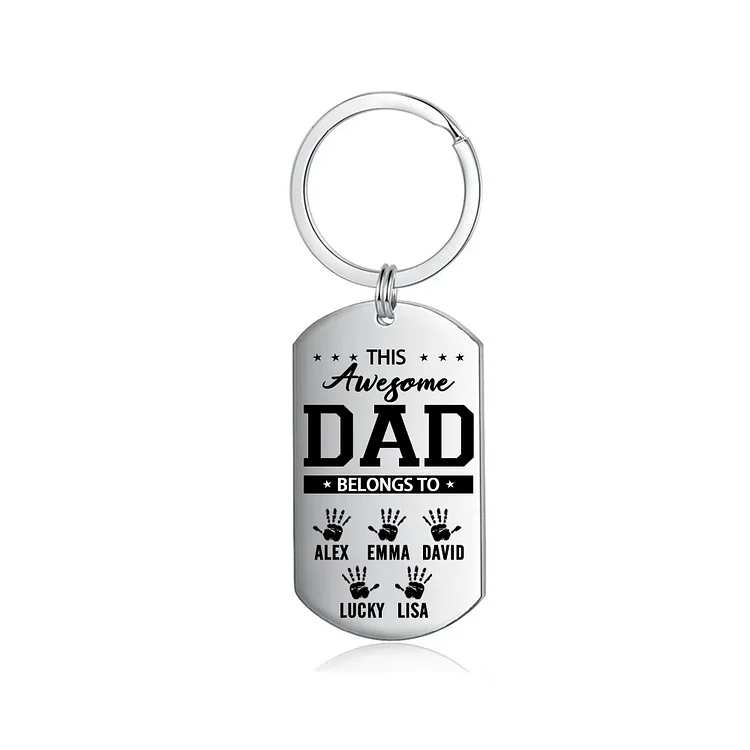 Personalized Family Keychain Custom 5 Handprints Keyring Father's Day Gifts