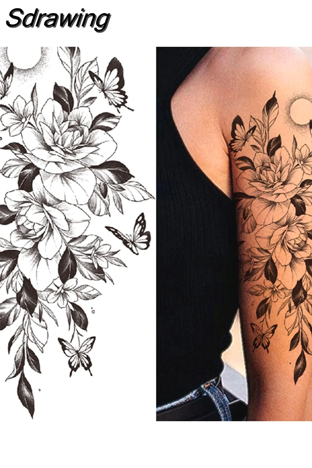 Sdrawing Arm Temporary Tattoos Sleeve For Men Women Realistic Fake Tatoos Warrior Lion Tiger Flower Tatoo Sticker Black Totem Maori 507-1