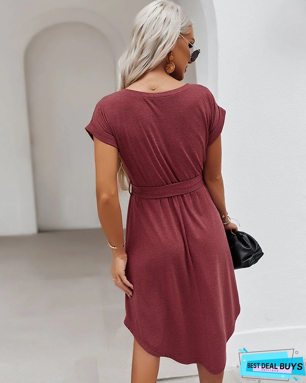 Net Color Dress Spring and Summer Short Sleeve Knitted Skirt Leisure Holiday Style