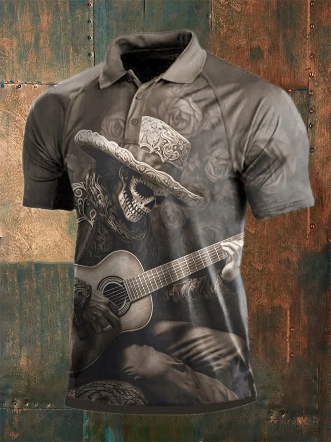 Men'S Retro Western Art Print Polo Shirt