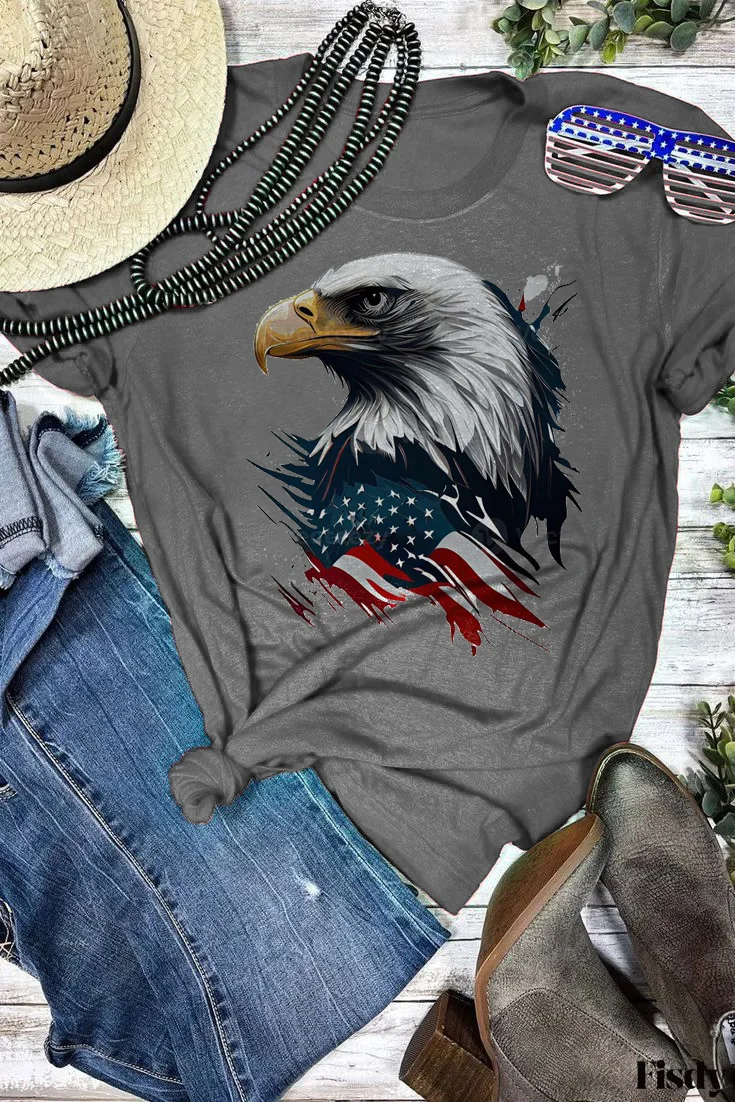 Independence Day Flag Eagle Element Print T-shirt