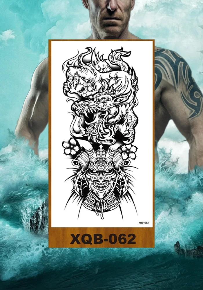 Temporary Flower Arm Tattoos Stickers Samurai Sword Dragon Snake Totem Men Women Girls Chest Fake Tatoo Drop Shipping DIY