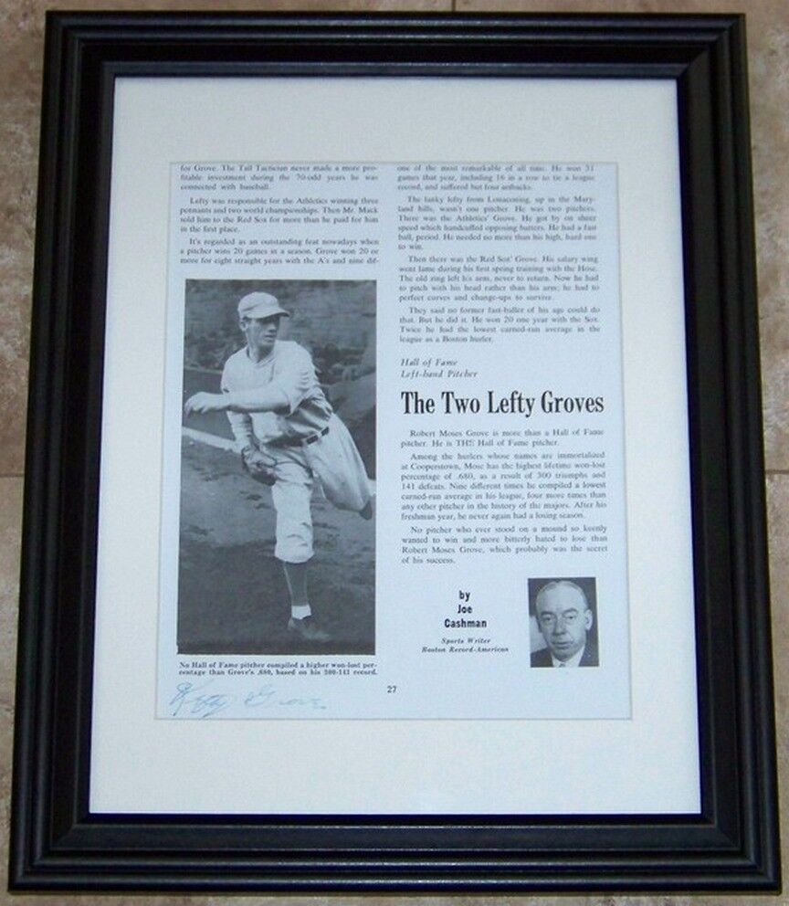 Lefty Grove Signed Autographed Framed Baseball Magazine Photo Poster painting JSA Auction LOA!