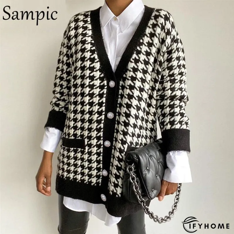 Christmas Gift Sampic Loose Patchwork Knitwear Winter Women Cardigans Tops Oversized Long | IFYHOME