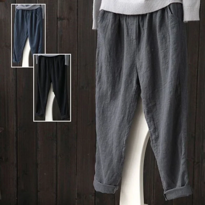 Uveng Uveng Women's Art And Art Van Cotton Linen Women's Trousers New Loose Thin Casual Linen Halon Pants Solid Color
