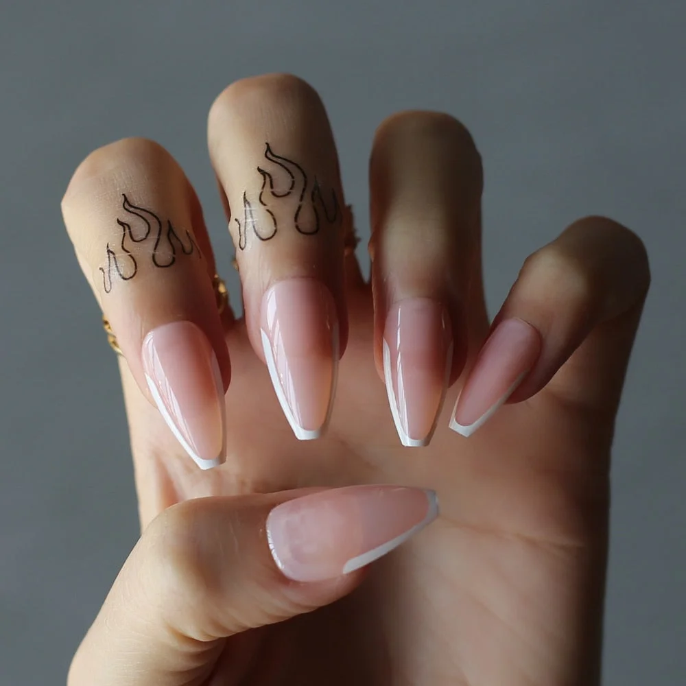 Gel Exquisite French Coffin Baby nude Acrylic nails salon 24pcs Baby pink Fake nails ballet UV glossy reuseull wholesale droship-Nail Inspo