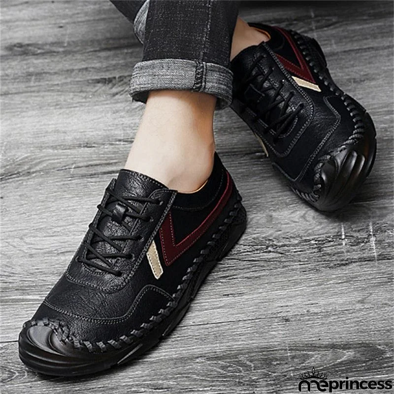Men's Soft Sole Breathable Leather Lace Up Fashion Sneakers