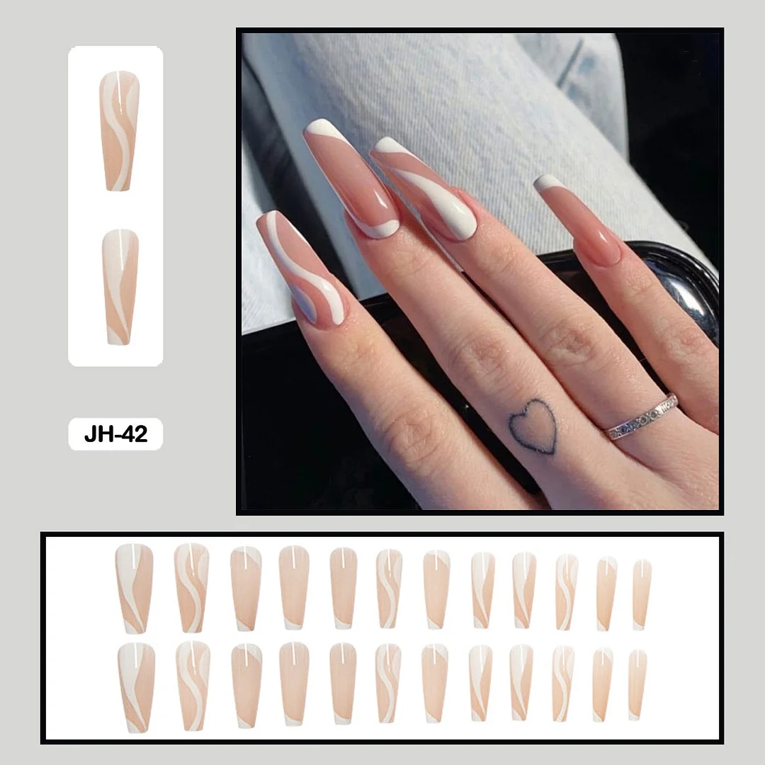 24pcs/box Long Trapezoid Fake Nails Geometric Simplicity Personality Graffiti Animal Pattern Nail Art Nails Press on With Glue-Nail Inspo