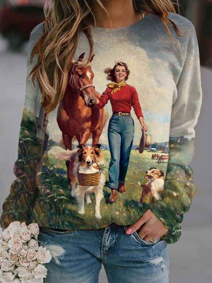 Women'S Casual Printed Long-Sleeved Sweatshirt