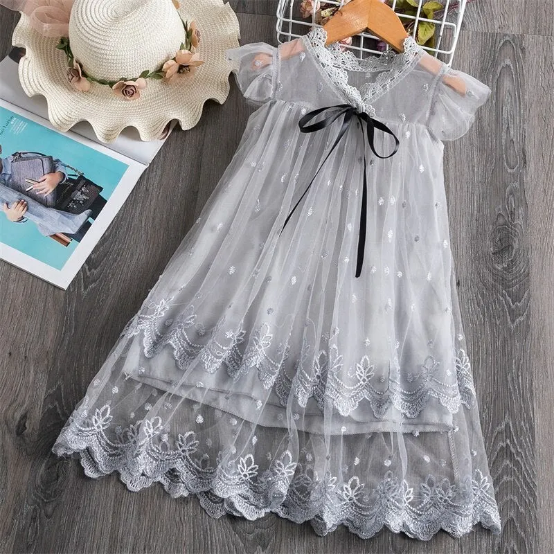 Autumn Winter Girls Dress Flower Red Girls Clothes Lace Girls Casual Clothing Party Dress For 3-8 Years Christmas Girls Dress