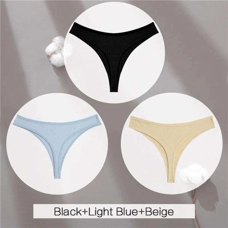 FINETOO Cotton Thongs Women 3Pcs/set Soft T-back Underpants S-XL Ladies G-string Underwear Low Waist Cotton Panty Lingerie New