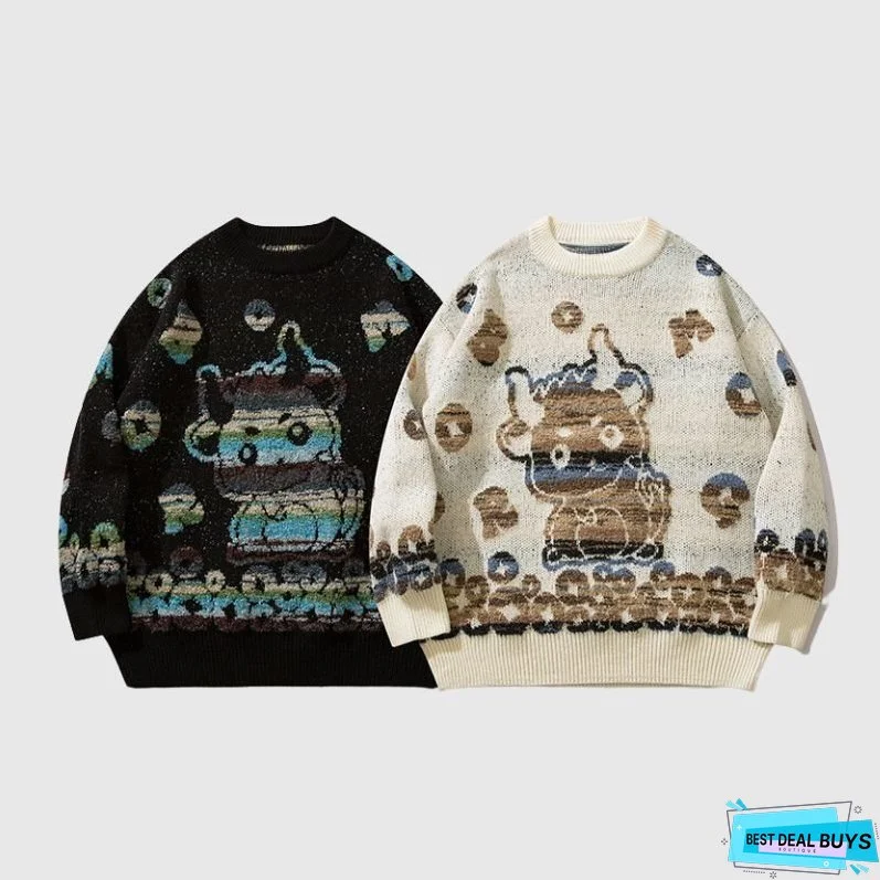 Color-block Dragon Pattern Jacquard Pullover