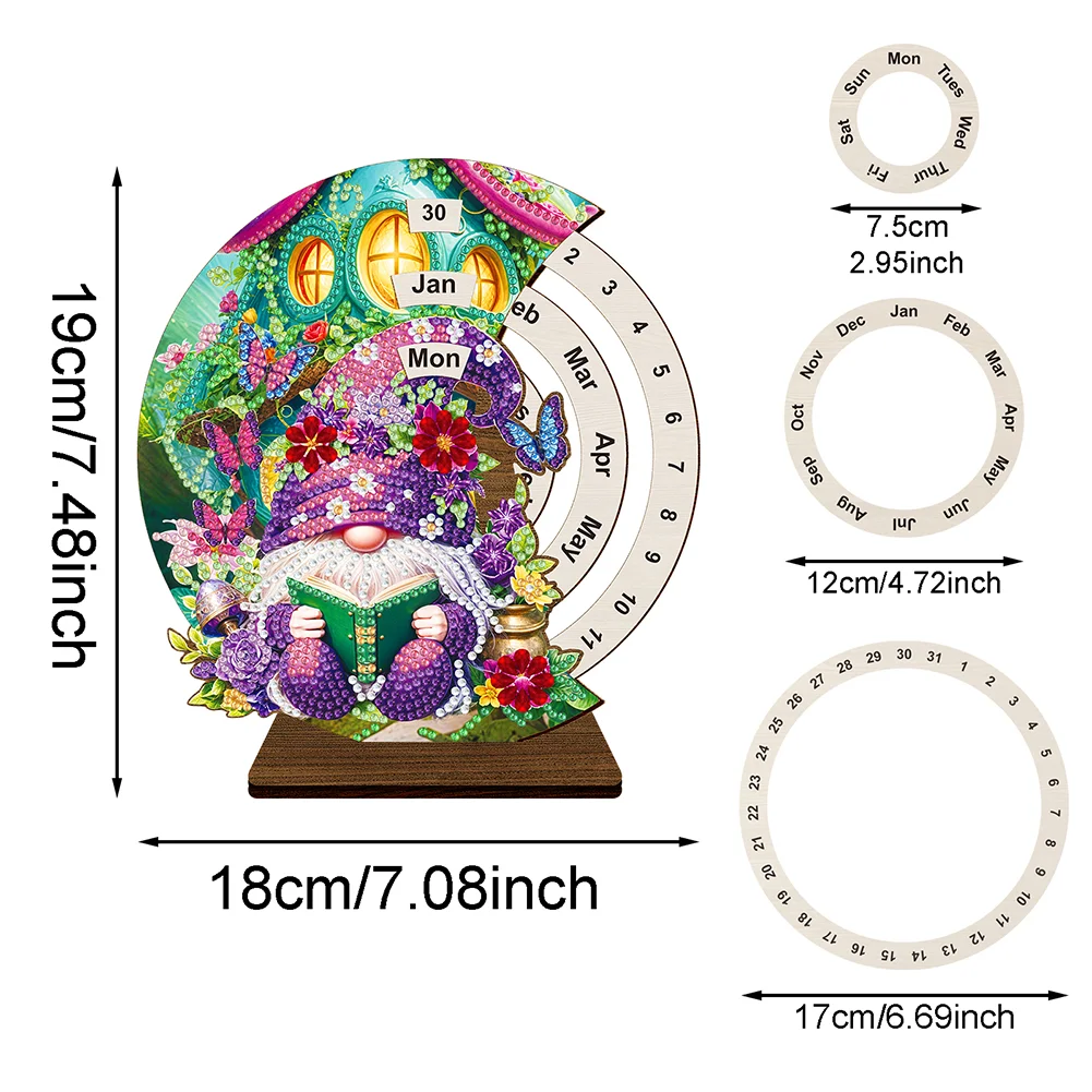 DIY Garden Gnome Special Shape Diamond Painting Spinning Calendar for Adults