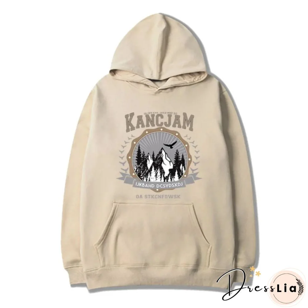 Vintage Unisex Mountains Print Oversized Hoodie