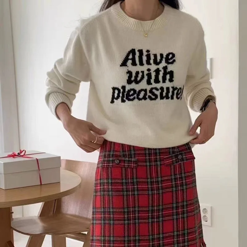 Toloer Toloer Autumn Winter Korean Version Of The New Head Round Collar Letter Knit Jacket Long Sleeve Casual Loose Literary Wind Sweater Woman-Outfit Ideas