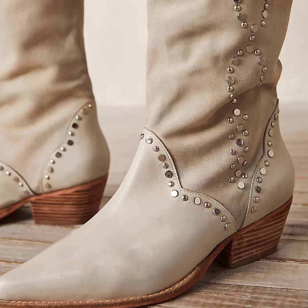 Tan Pointed Toe Booties Suede Rhinestone Booties Block Heel Zip Booties
