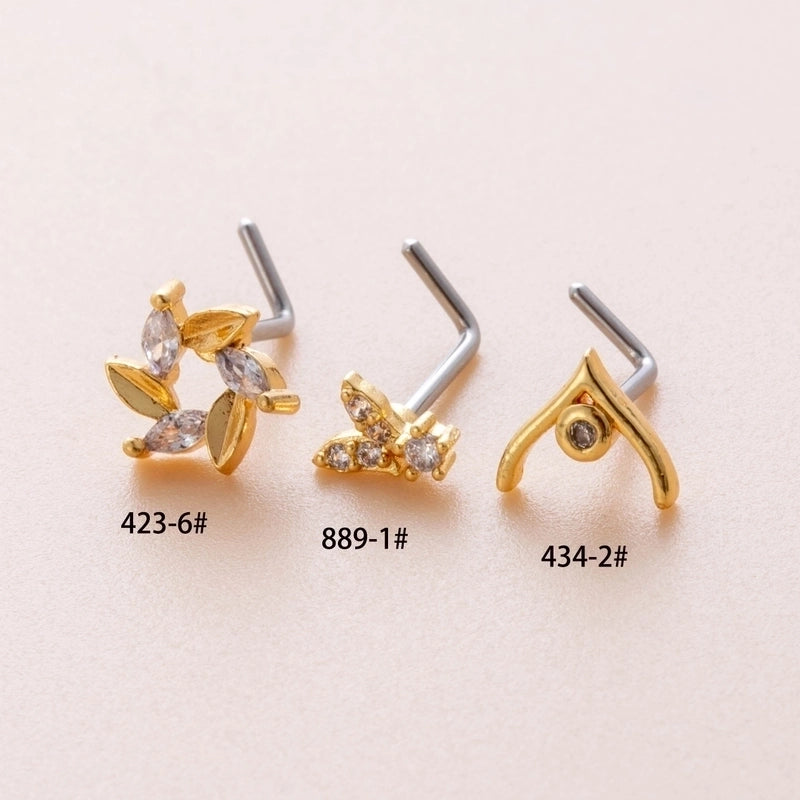 1 Piece Nose Rings & Studs Casual Minimalist Butterfly Antlers 316L Stainless Steel  Copper Inlay Zircon Nose Rings & Studs