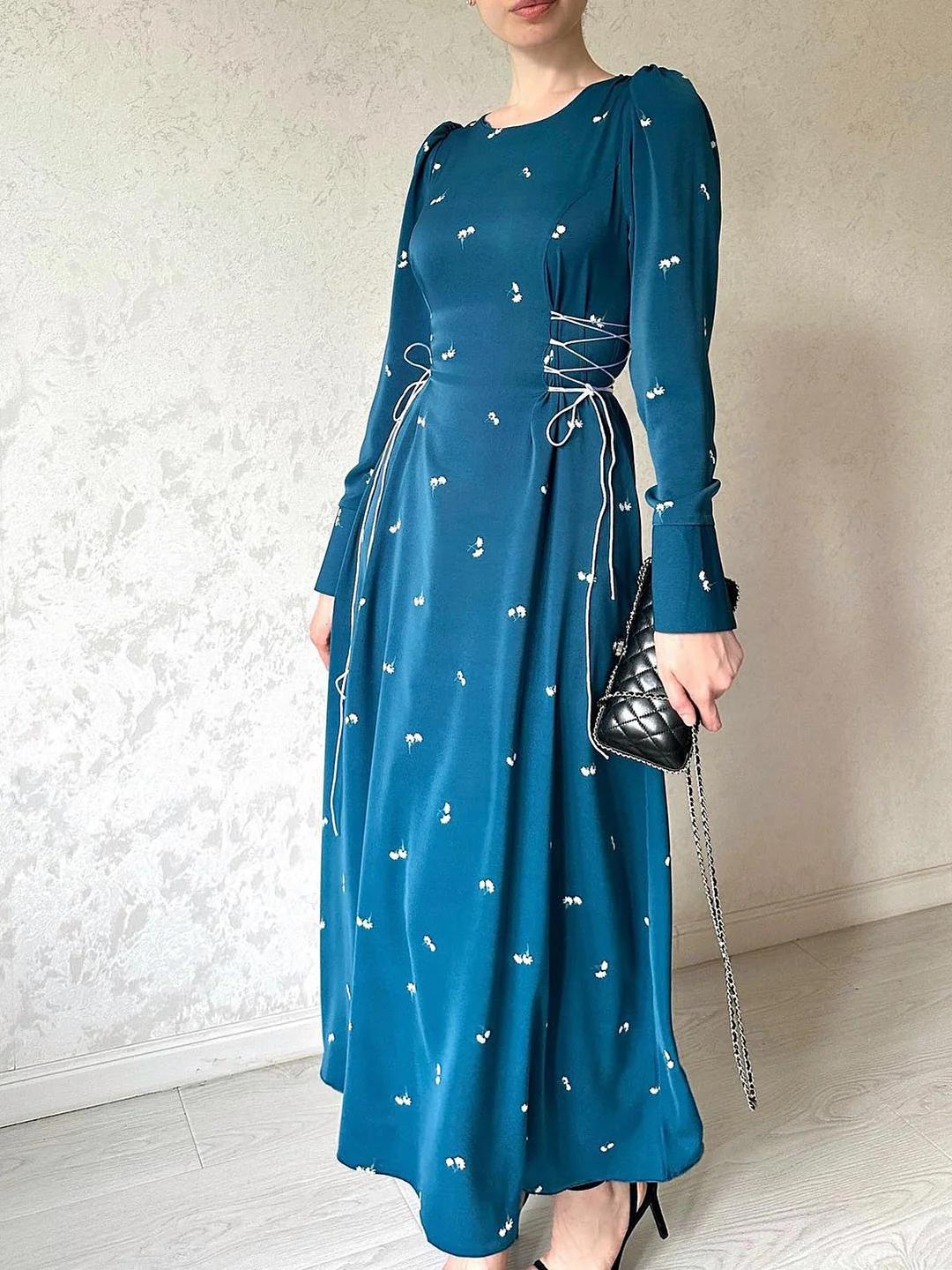 Style & Comfort for Mature Women Women Long Sleeve Scoop Neck Printed Maxi Dress