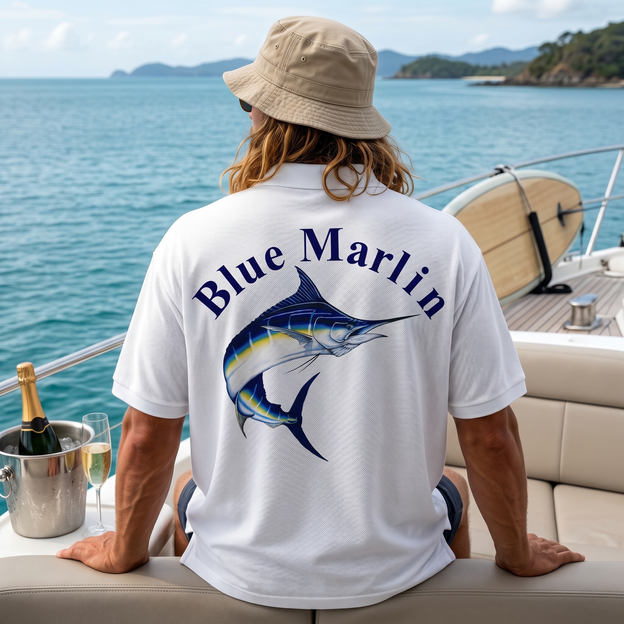 thesupersurf Men's Casual Short-Sleeve Polo Shirt For Outdoor & Beach Vacations-Bule Marlin 