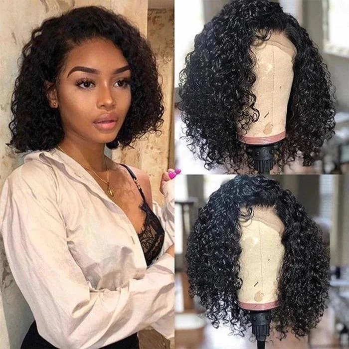 ELCNEPAL® | Short Kinky Curly 360 Lace Frontal Wig 100% High-Density Hair Black Brown Colour ELCNEPAL