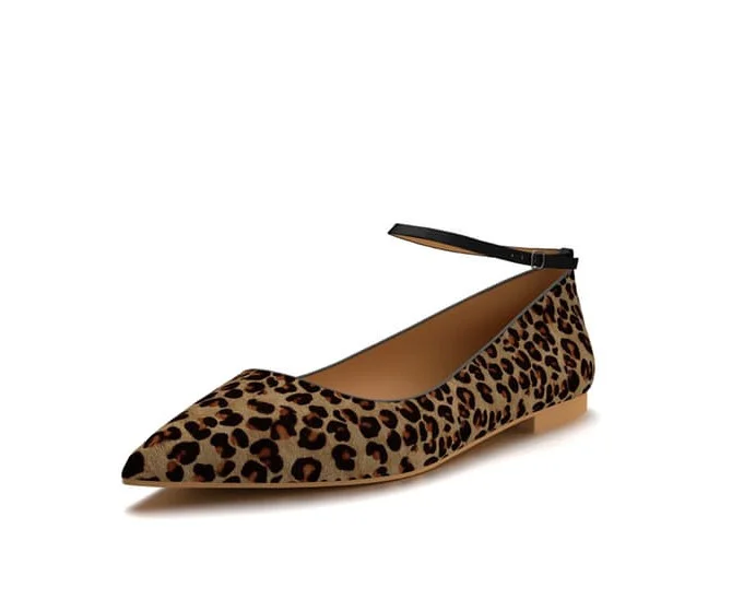 Brown Leopard Print Suede Ankle Strap Flats Vdcoo