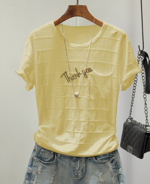 100% Cotton 3D Stripe Women T Shirt 2019 Summer Soft Fabric Alphabet Female Tee Tops