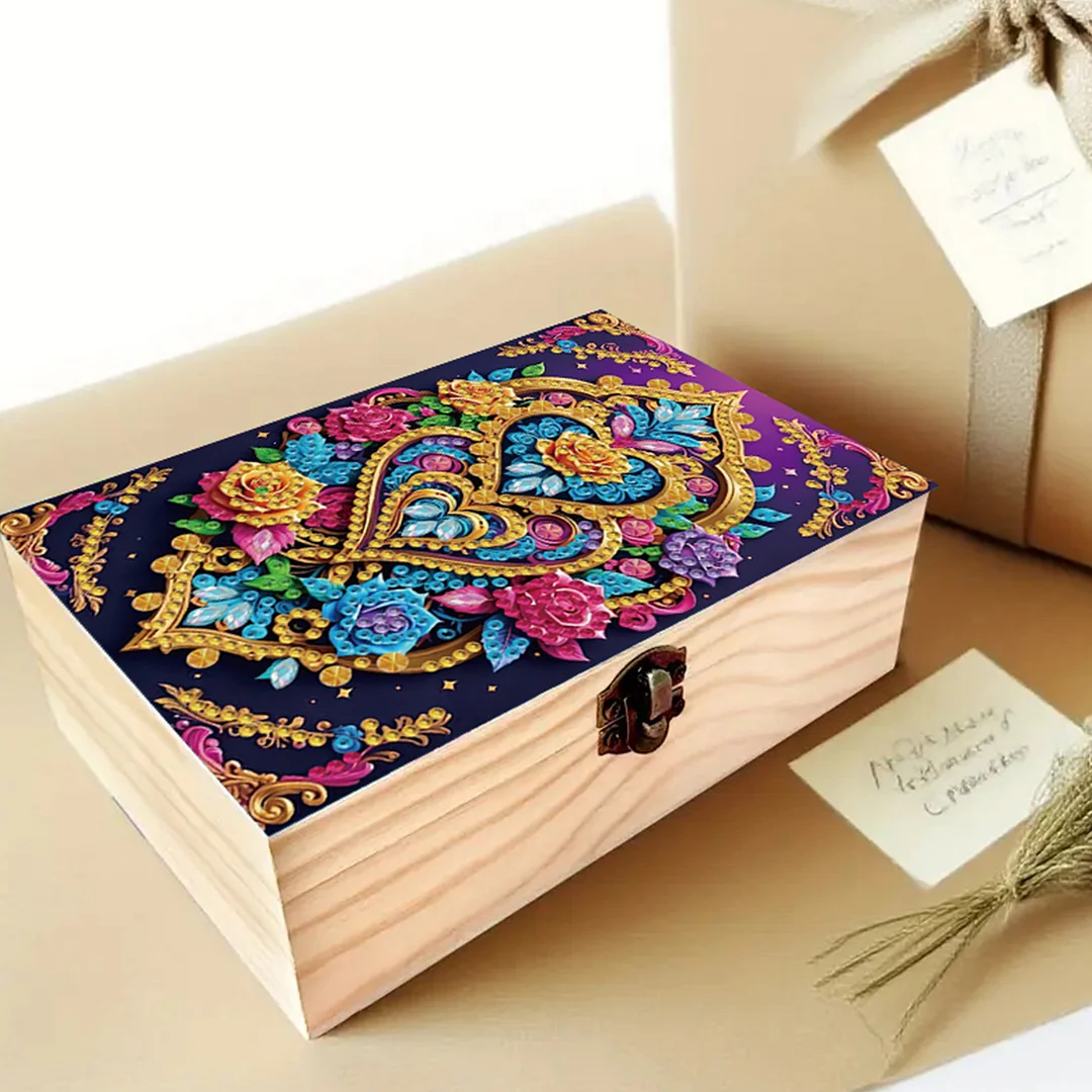 5D DIY Diamond Painting Handmade Wood Storage Box Crystal Storage Case (Pattern)