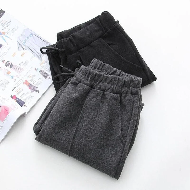 2020 Autumn New Women Woolen Harem Pants Female Plus Size Casual Trousers Elastic waist Black Pant Winter Ankle-Length Pants