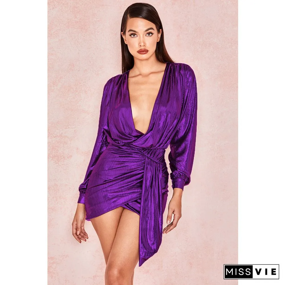 Gilding Deep V-neck Zipper Sexy Skirt Nightclub Dress