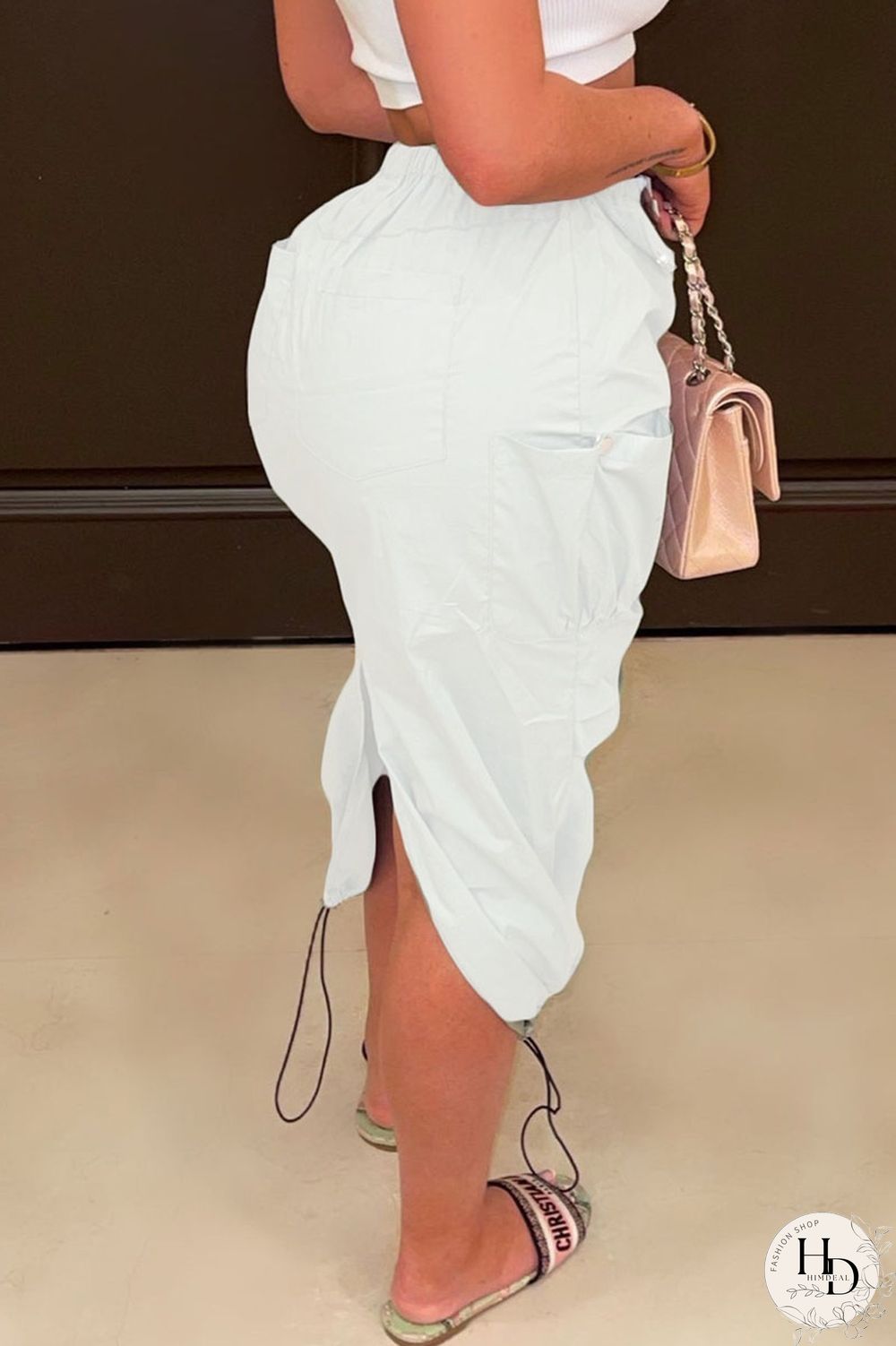 Black Casual Solid Patchwork Pocket High Waist Pencil Solid Color Bottoms