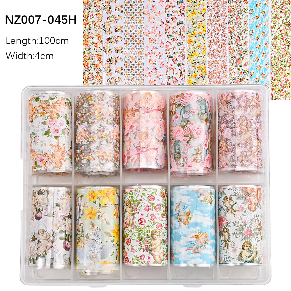 Kissbake 10pcs 4x100cm Nail Transfer Foil Paper Sticker Set Luxury Foil Nails Logo Transfer Nail Stickers Designer Fashion Nail Art Decal